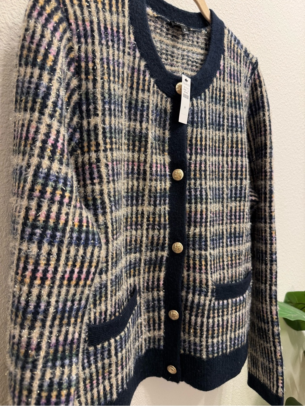 Talbots Sparkle Tweed Crewneck Cardigan Sweater NWT Size Medium - Picture 2 of 8